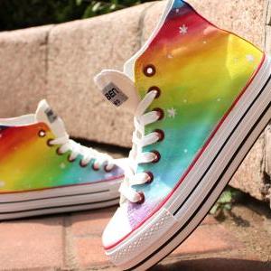 Diy Hand-painted Harajuku Rainbow Canvas Shoes