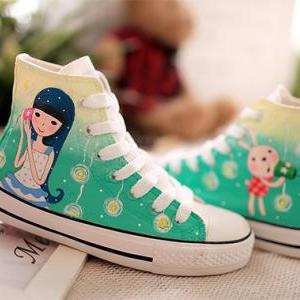 Hand-painted Lace Cartoon Bunny Canvas Shoes