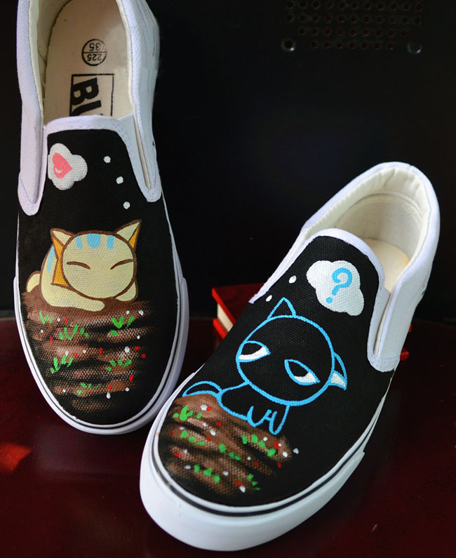 Handpainted Cartoon Cat Love Shoes on Luulla