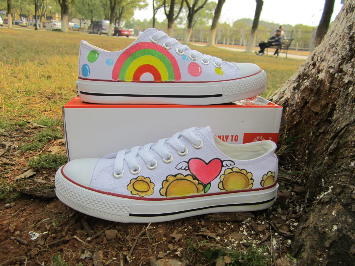 Hand Painted Rainbow Canvas Shoes 